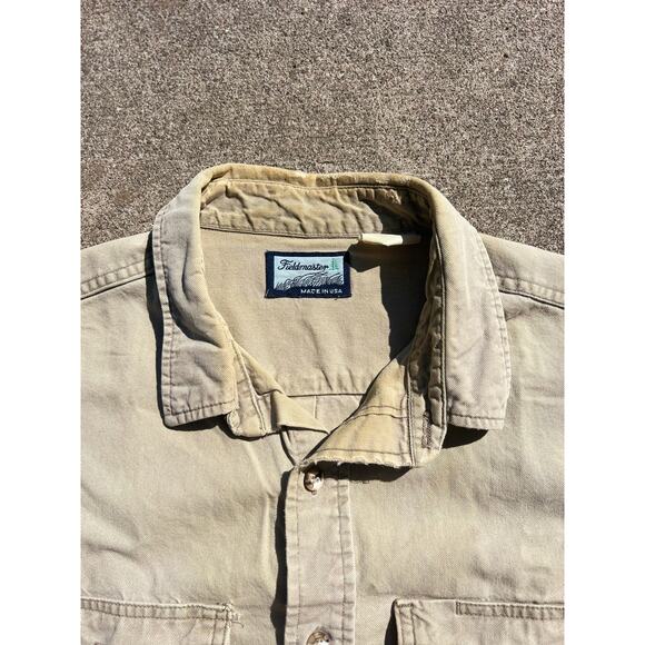 Vtg Fieldmaster Shirt Men Size XL Tan Cotton Utility Long Sleeve Button Down - Picture 4 of 5